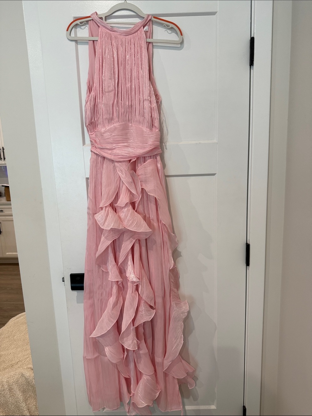 Women’s Pink Ruffled Halter Maxi Dress